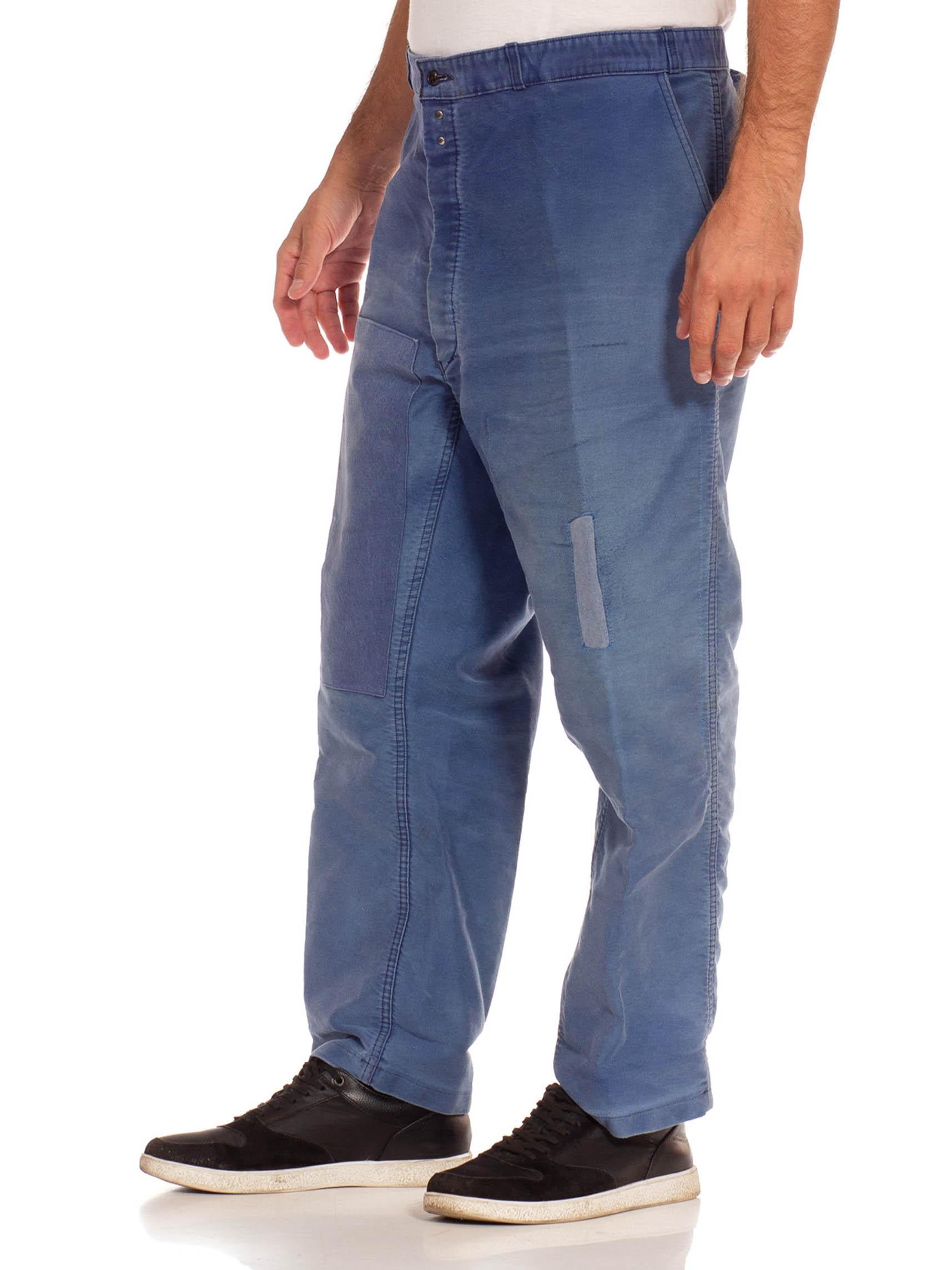 1940S Indigo Blau Baumwolle Französisch Arbeitskleidung Hosen Herren im Angebot