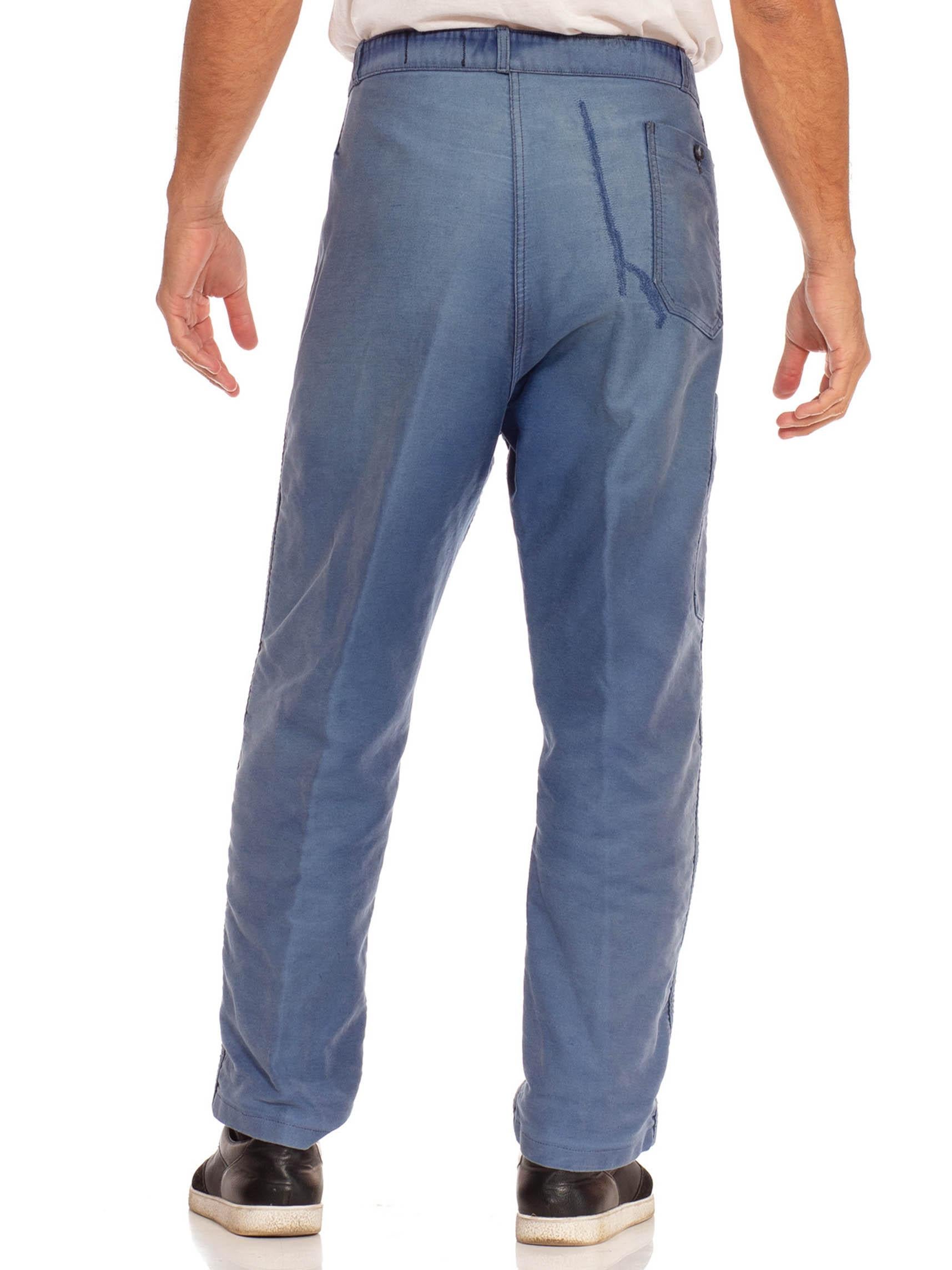 1940S Indigo Blau Baumwolle Französisch Arbeitskleidung Hosen im Angebot 1