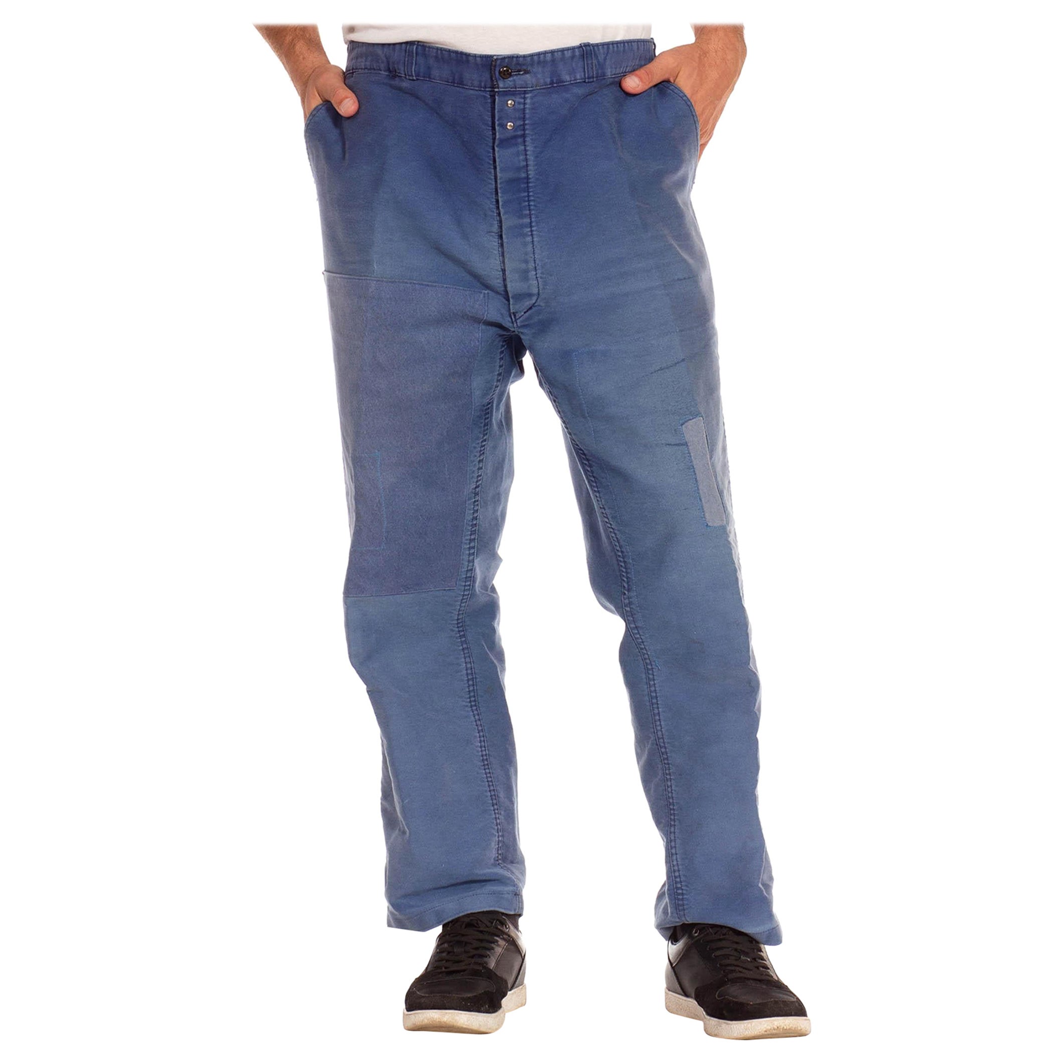 Pantaloni da lavoro francesi in cotone blu indaco degli anni '40 in vendita