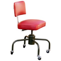 1940s Industrial Drafting Stool Refinished in Deerskin Leather
