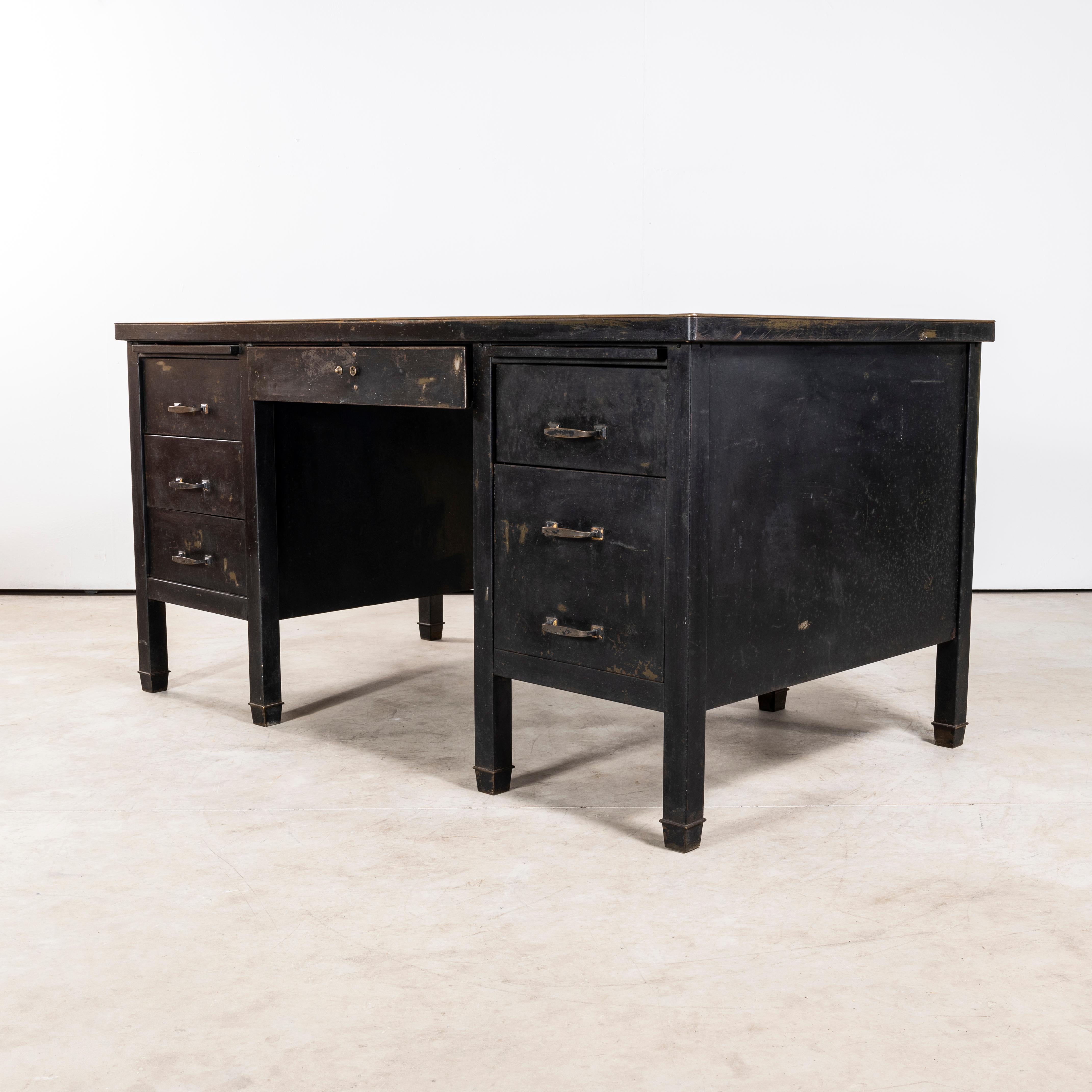 European 1940's Industrial Metal Desk - Linoleum To
