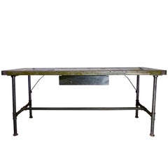 1940s Industrial Metal Table or Desk with Single Drawer