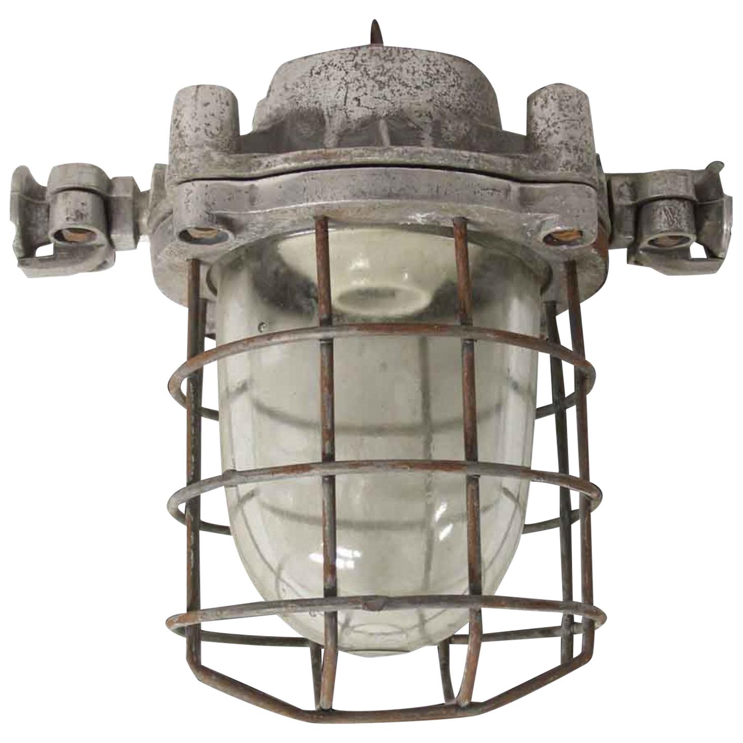 1940s Industrial Nautical Ship Sconce or Ceiling Light with Cage