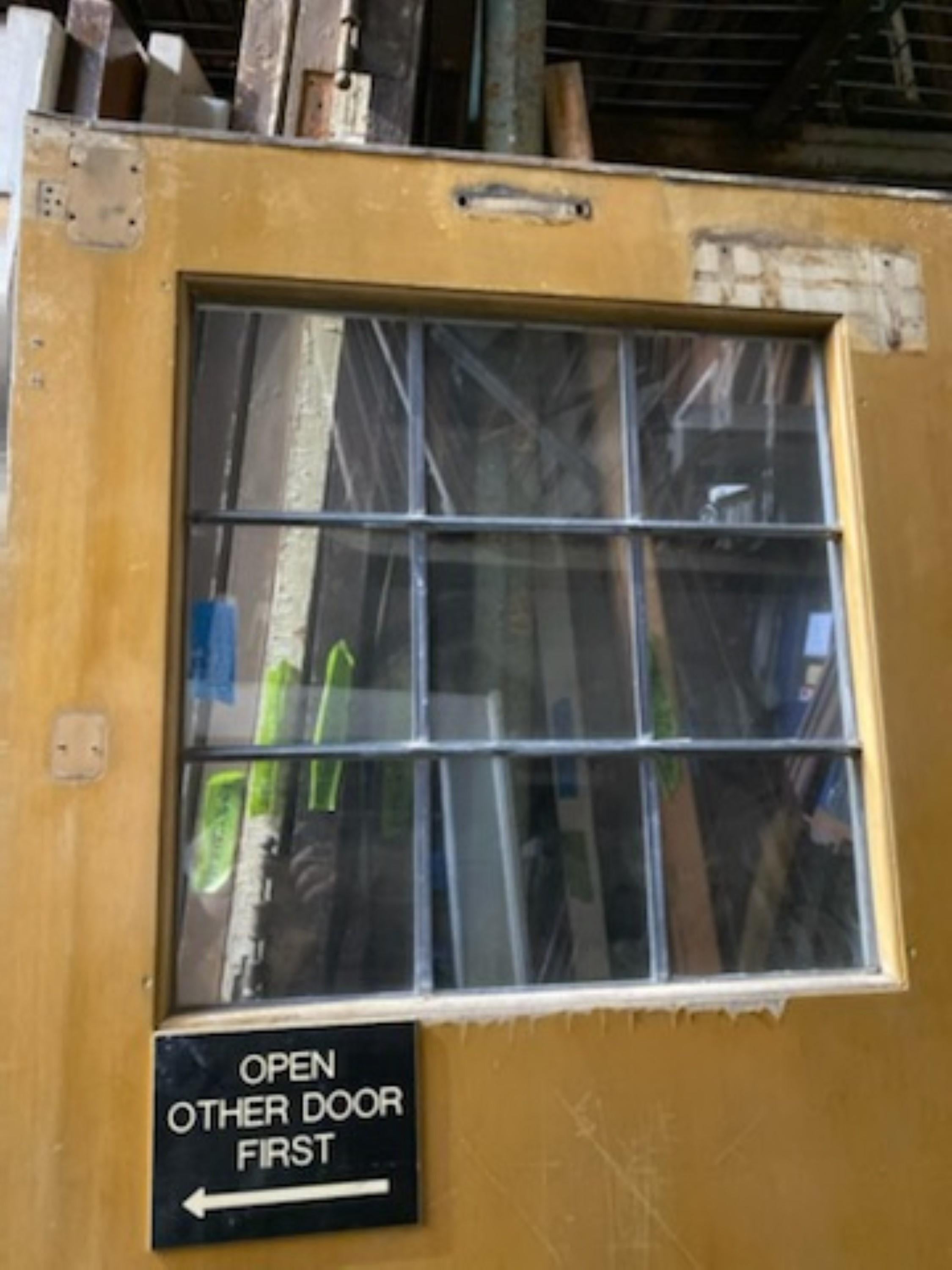 1940s Industrial Pair of Commercial Wood Double Doors with 9 Lites Ea. 5