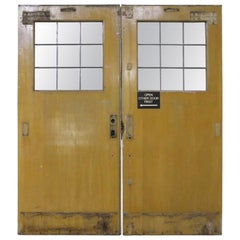 1940s Industrial Pair of Commercial Wood Double Doors with 9 Lites Ea.