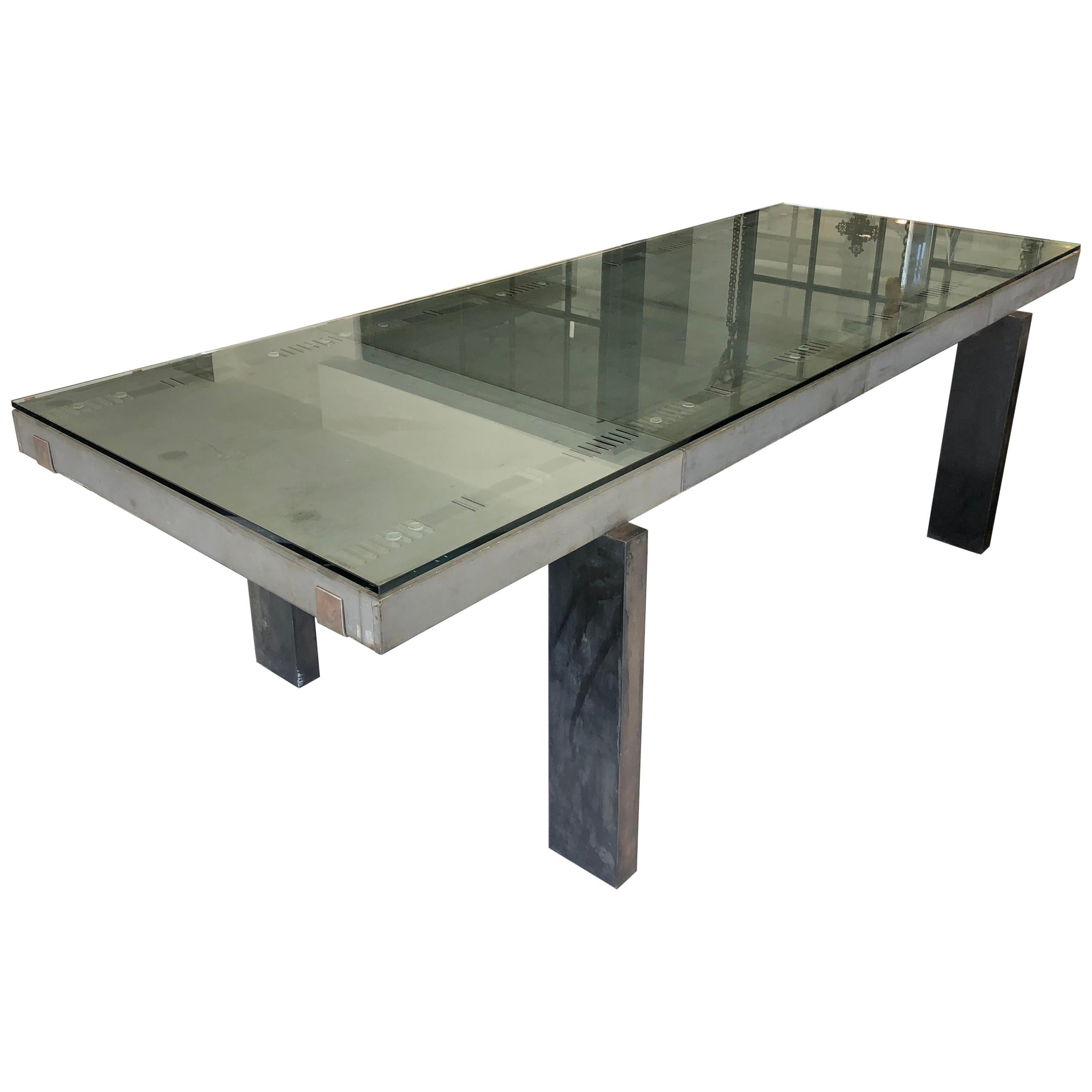 Industrial Rustic Metal Top Dining Table at 1stDibs