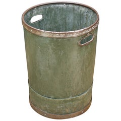 Vintage 1940s Industrial Vulcanized Fiber Steel Rimmed Handled Wastebasket Bin Trash Can