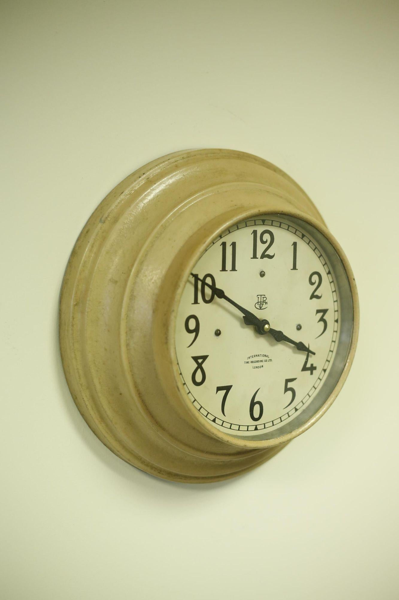 1940's International Time Recording Co Wall Clock In Excellent Condition In Malton, GB