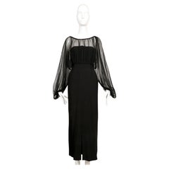 1940's IRENE LENTZ black dress with blouson silk chiffon overlay