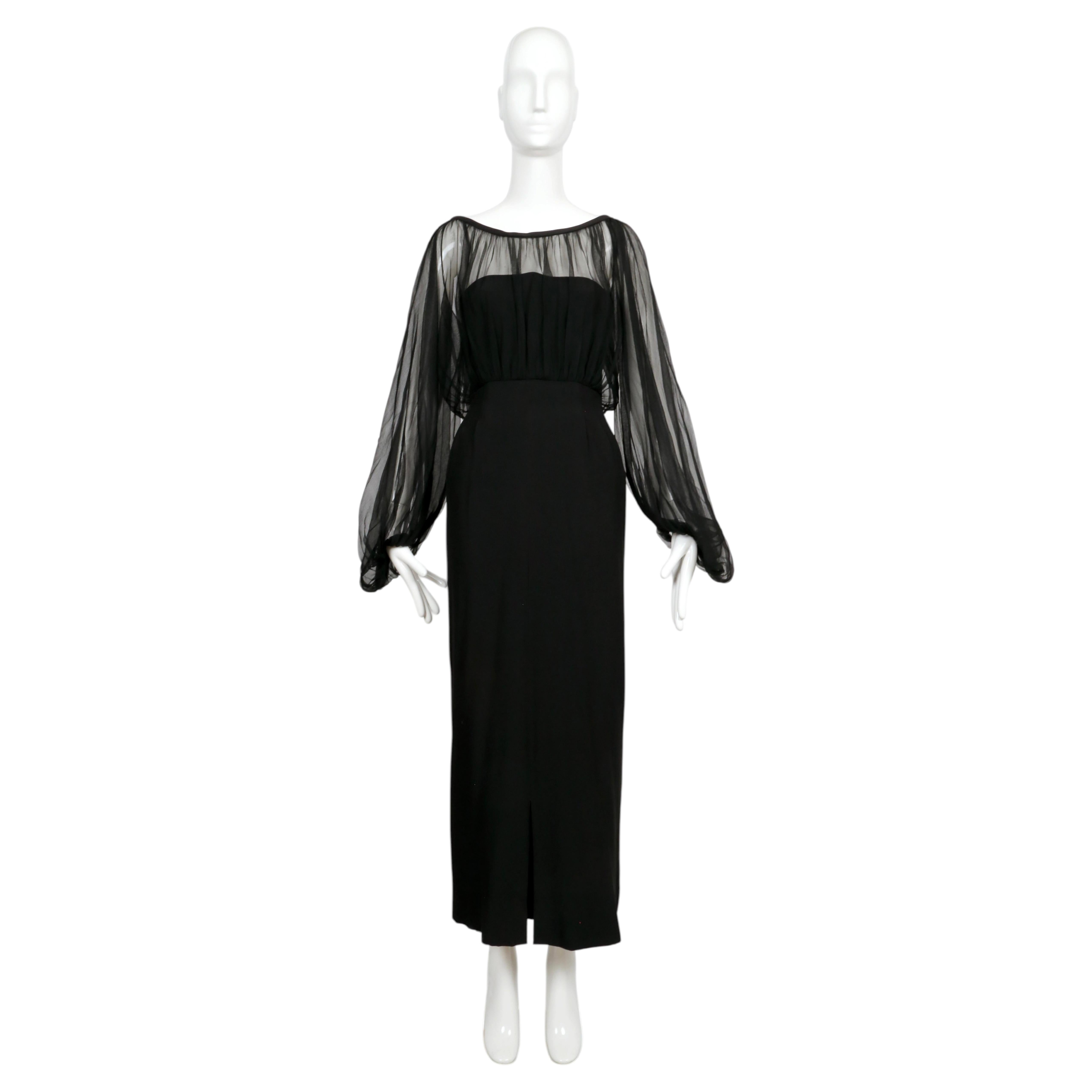 1940's IRENE LENTZ black dress with blouson silk chiffon overlay
