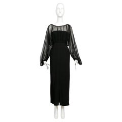 1940's IRENE LENTZ black dress with blouson silk chiffon overlay