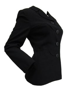 1940s Irene Lentz Black Wool Blazer with Scallop Detail