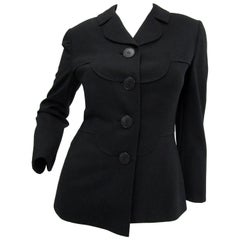 Vintage 1940s Irene Lentz Black Wool Blazer with Scallop Detail