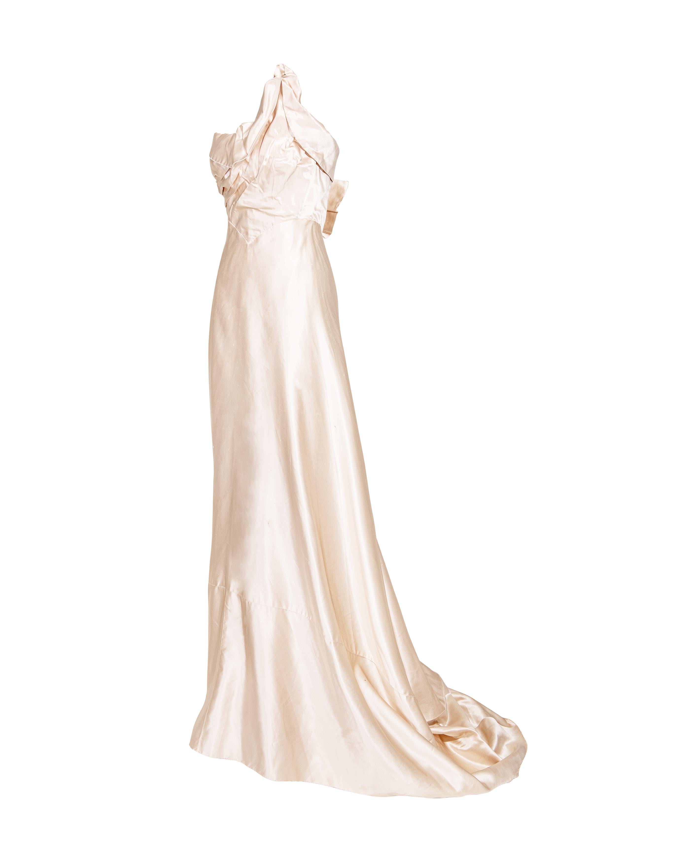 1940's Irene Lentz Haute Couture Strapless High-Low Cream Silk Gown In Good Condition In North Hollywood, CA