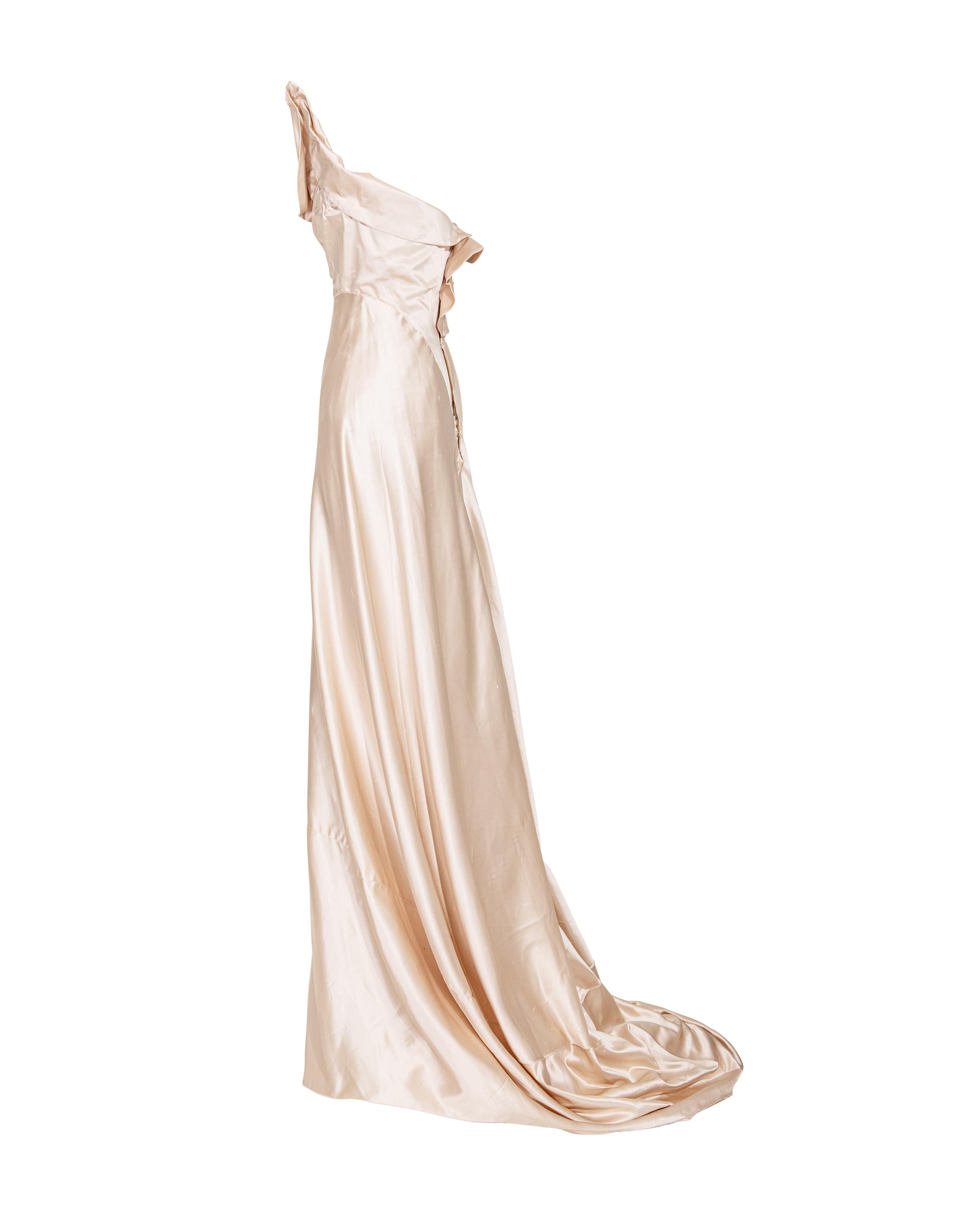Women's 1940's Irene Lentz Haute Couture Strapless High-Low Cream Silk Gown For Sale