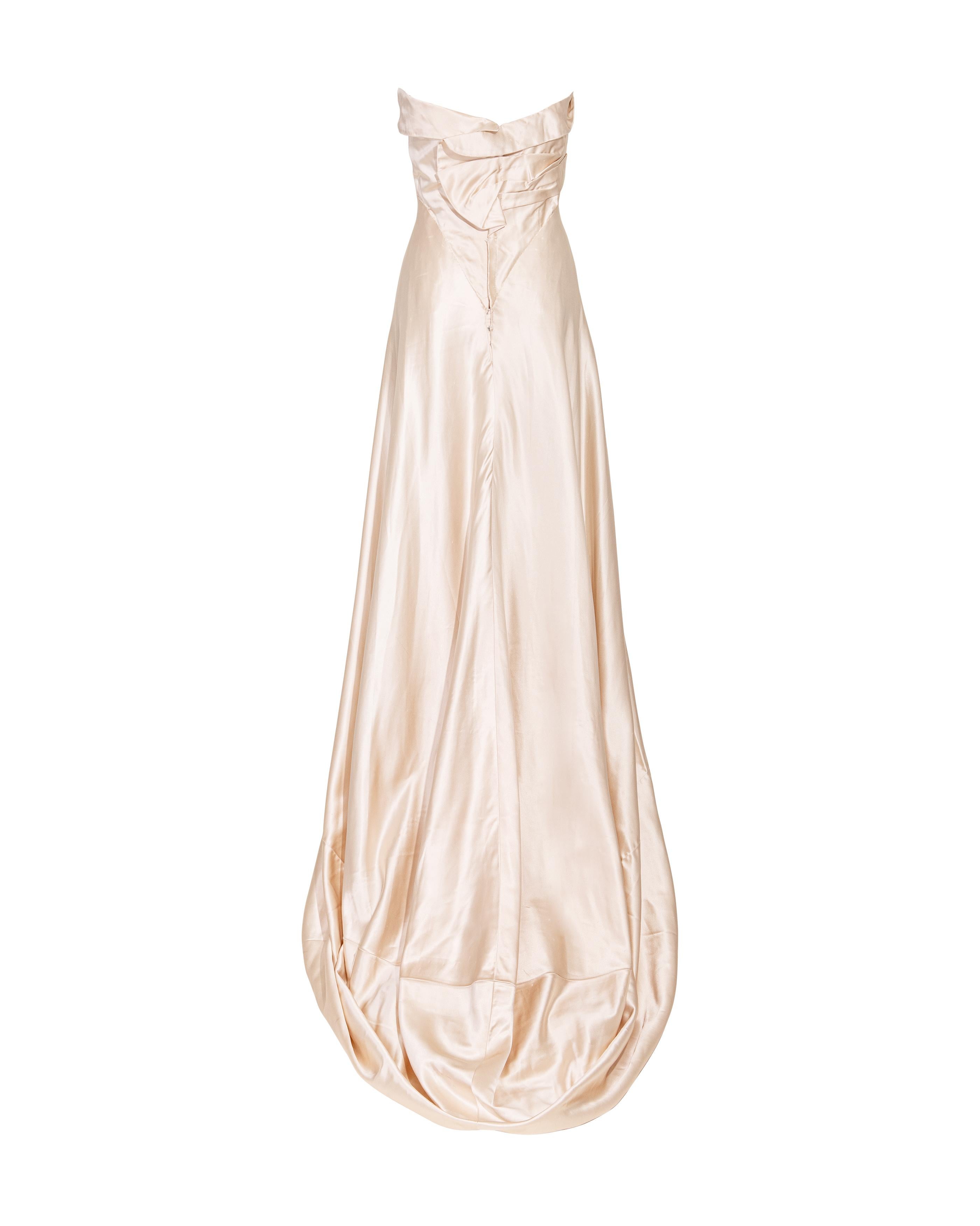 1940's Irene Lentz Haute Couture Strapless High-Low Cream Silk Gown For Sale 1