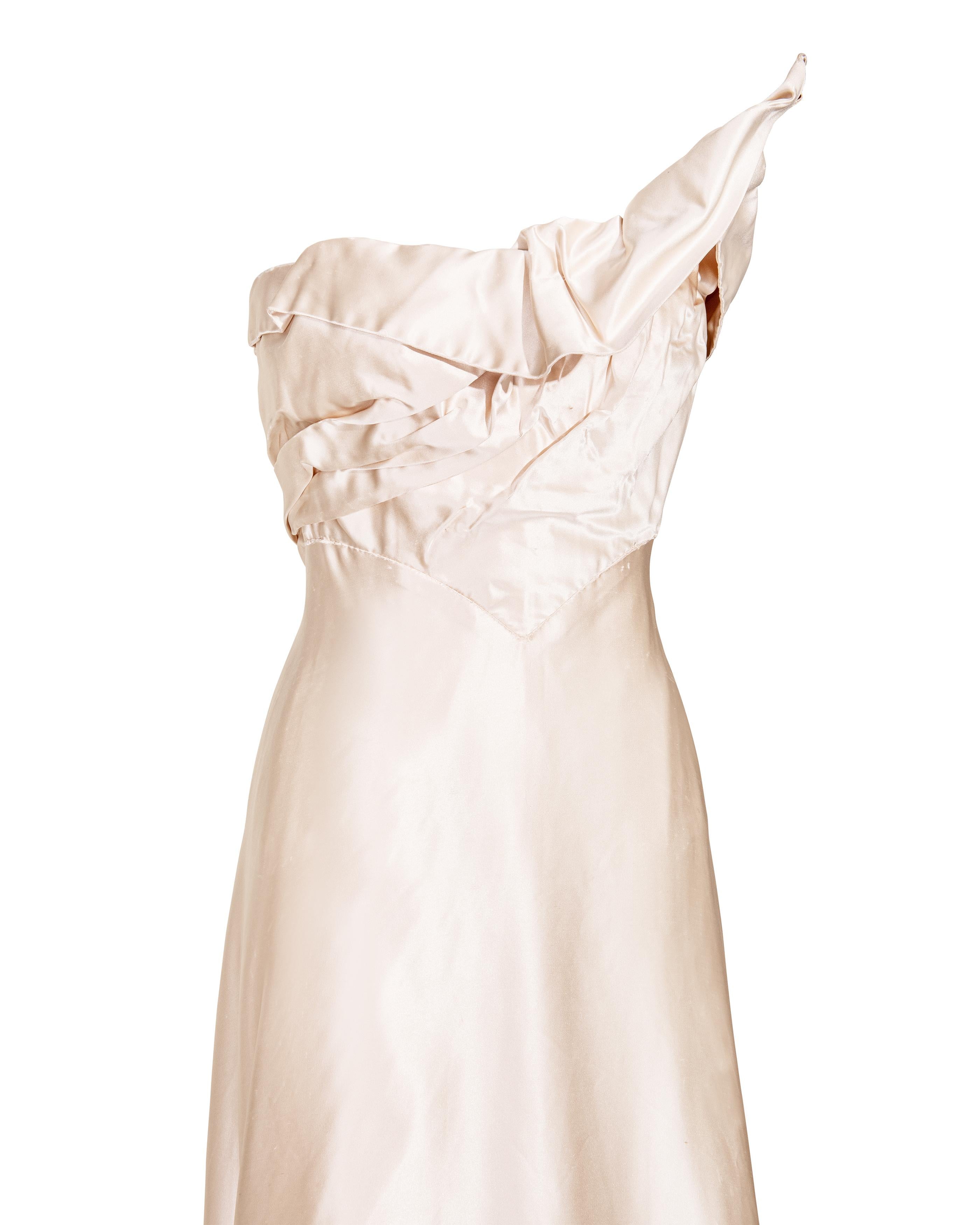 1940's Irene Lentz Haute Couture Strapless High-Low Cream Silk Gown For Sale 3