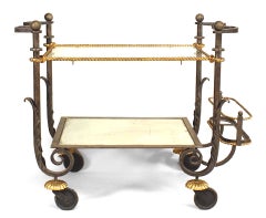 1940's Iron And Gilt Rope Glass Tea Cart, Attributed To Poillerat