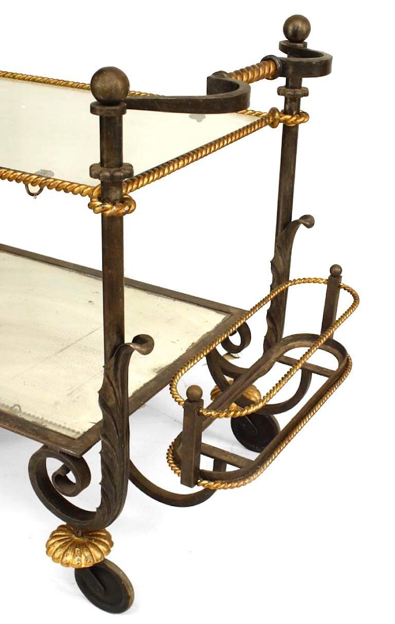 1940's Iron And Gilt Rope Glass Tea Cart, Attributed To Poillerat In Good Condition In New York, NY
