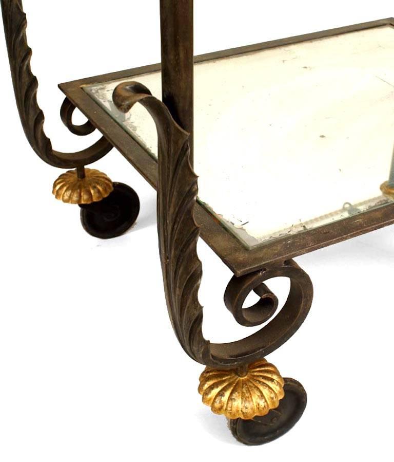 1940's Iron And Gilt Rope Glass Tea Cart, Attributed To Poillerat 1