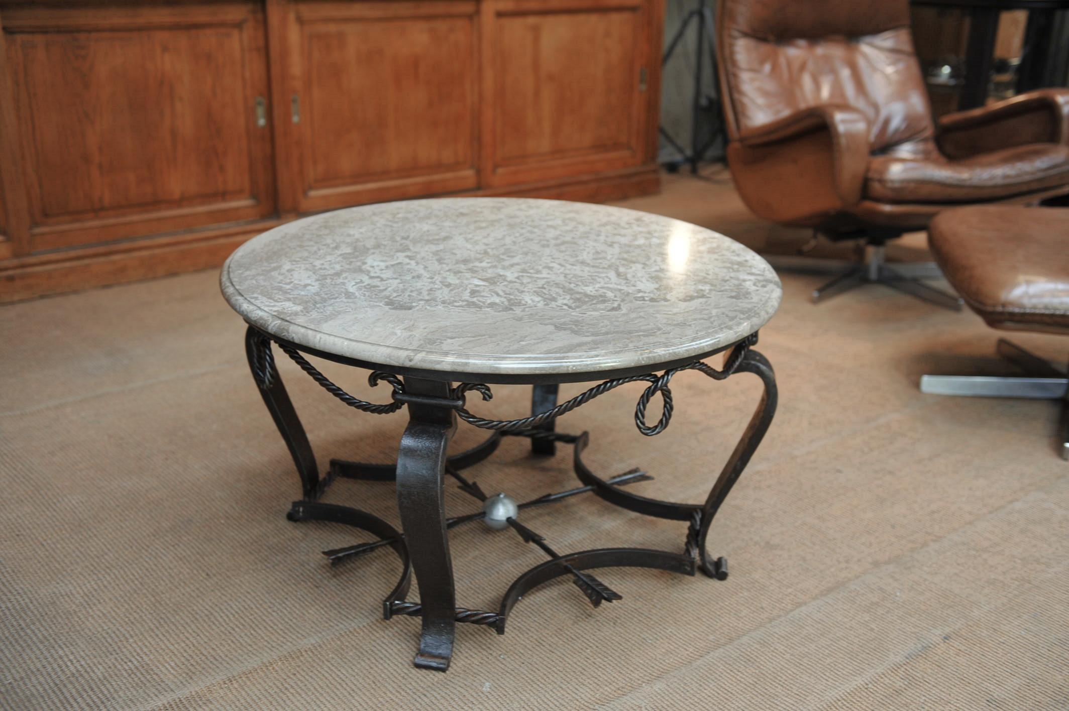 1940s Iron and Marble-Top Coffee Table For Sale 3