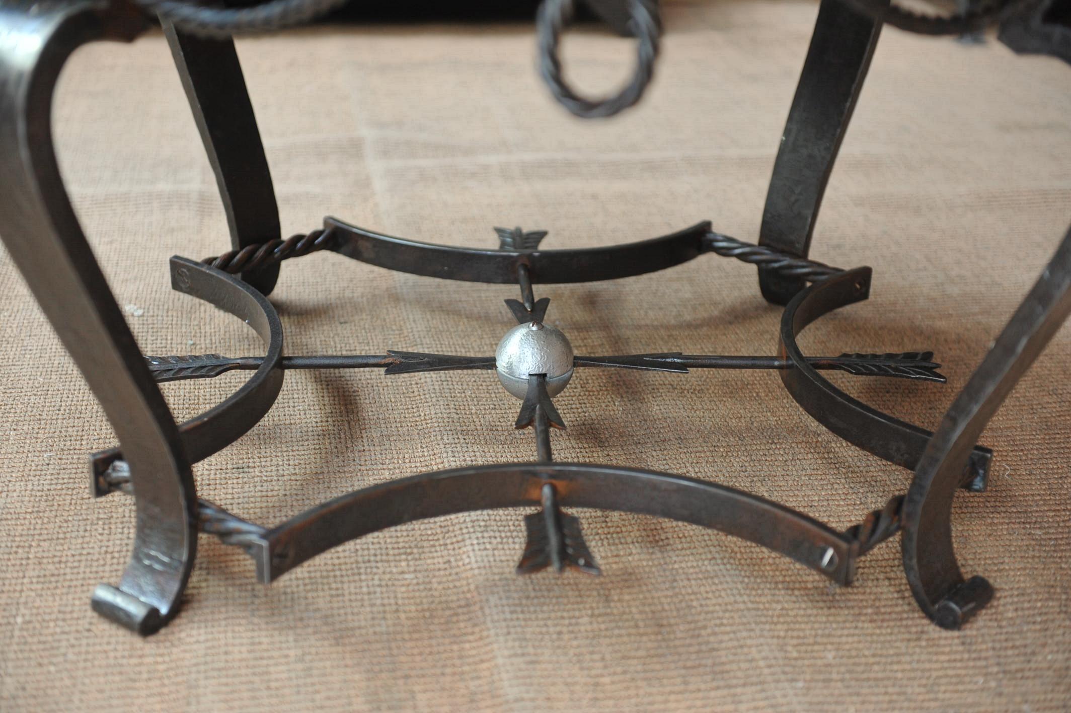 Art Deco 1940s Iron and Marble-Top Coffee Table For Sale