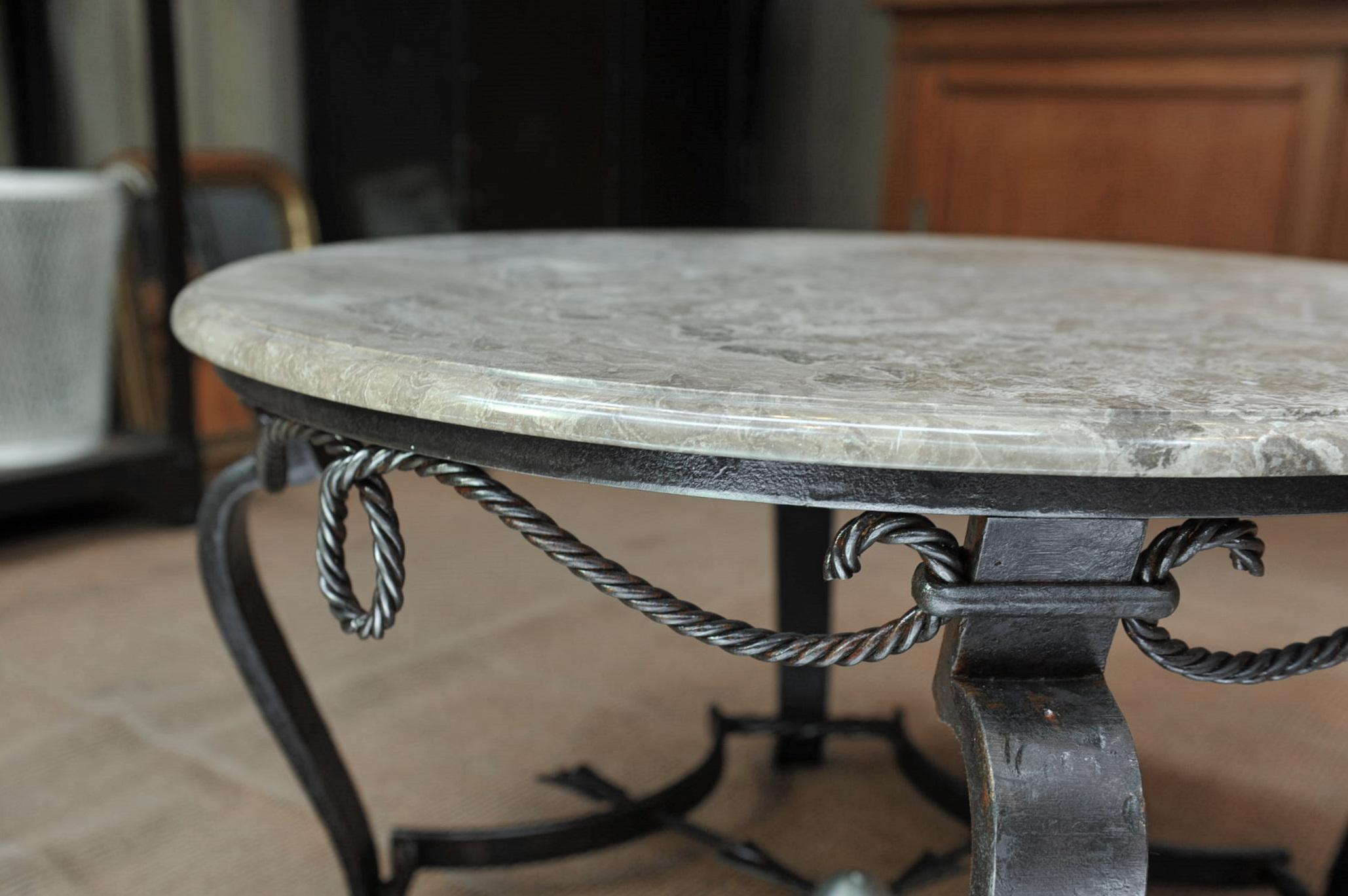 Mid-20th Century 1940s Iron and Marble-Top Coffee Table For Sale