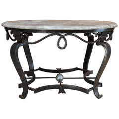 1940s Iron and Marble-Top Coffee Table