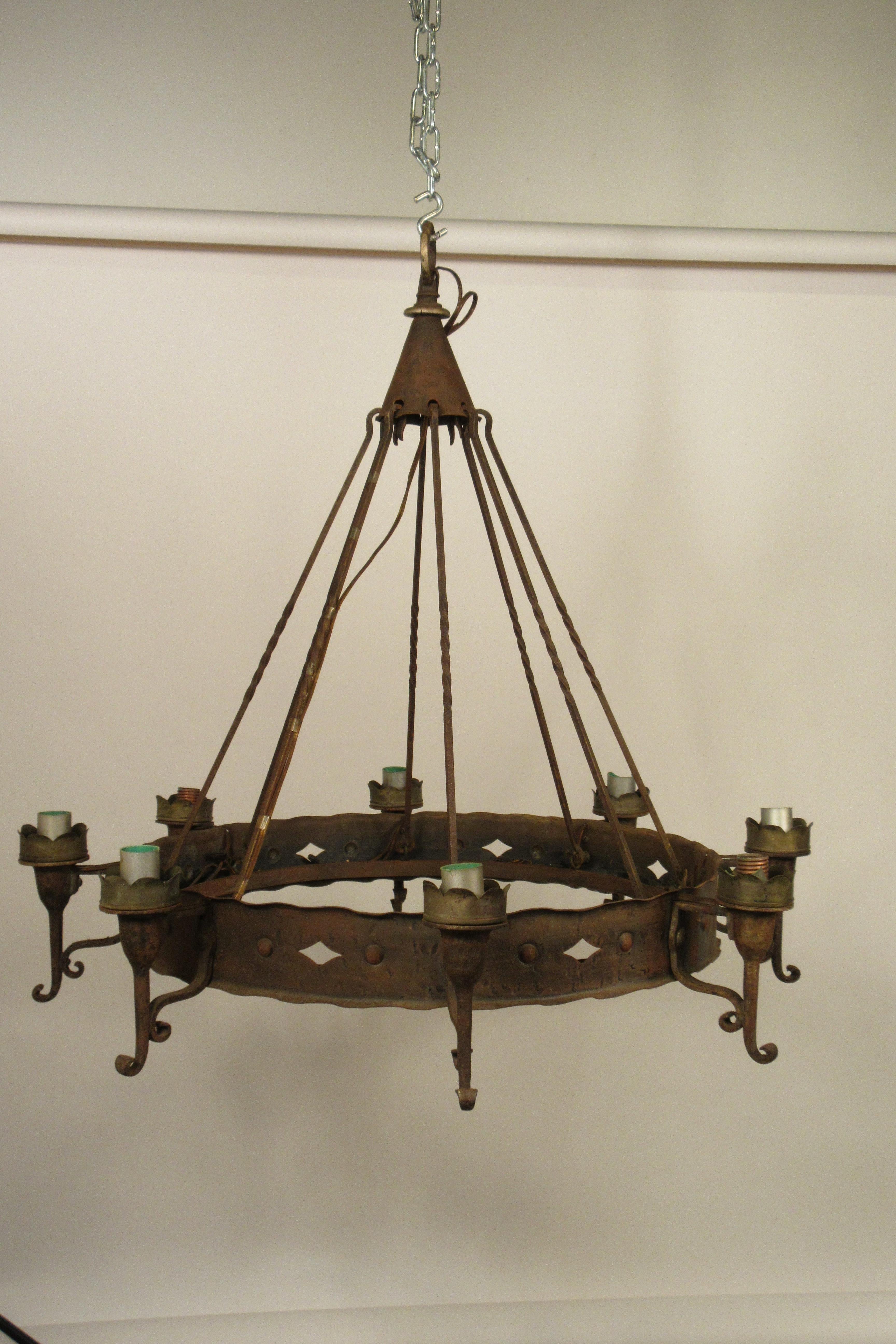 1940s iron Gothic chandelier.