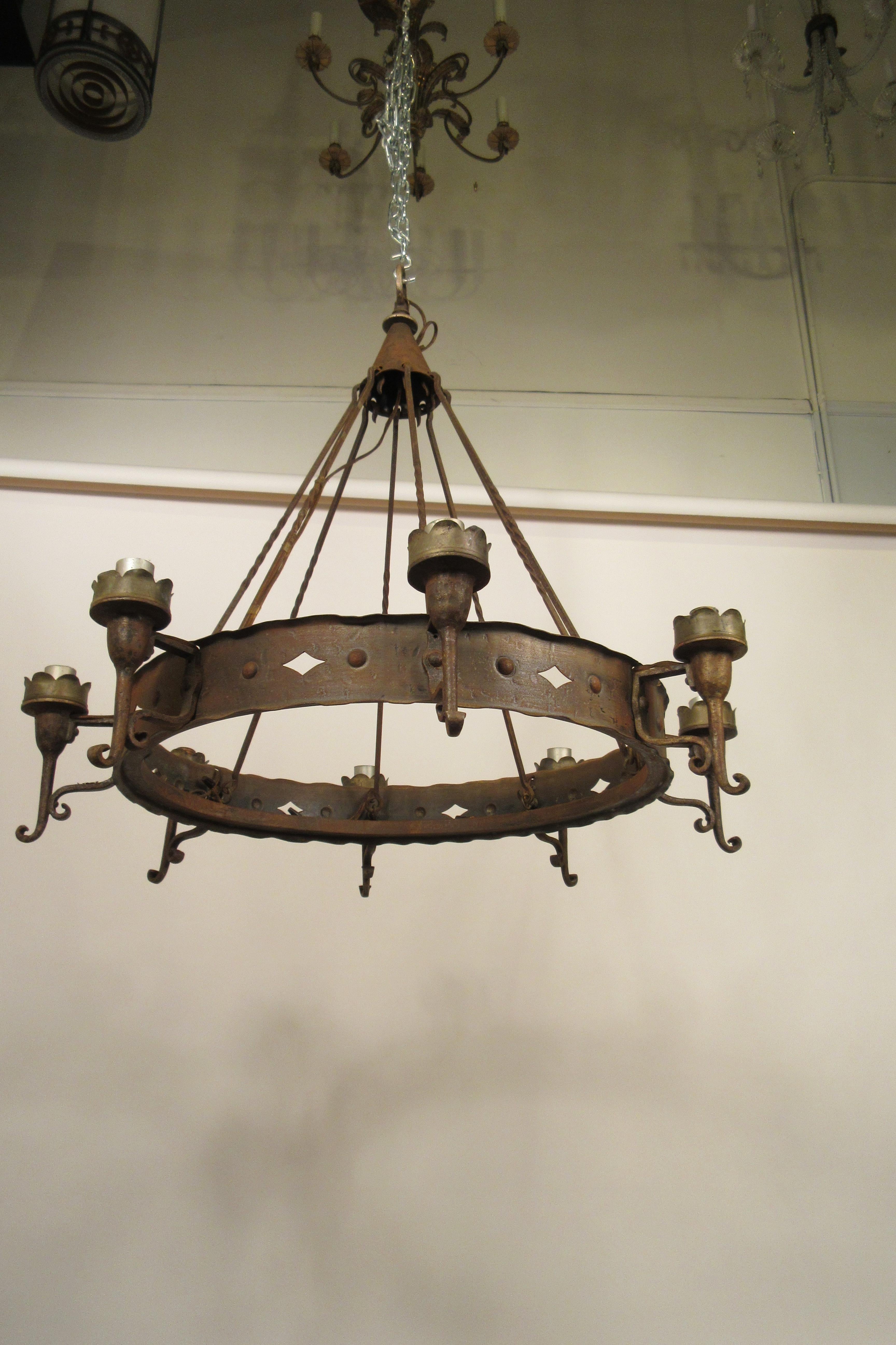 1940s Iron Gothic Chandelier In Good Condition For Sale In Tarrytown, NY