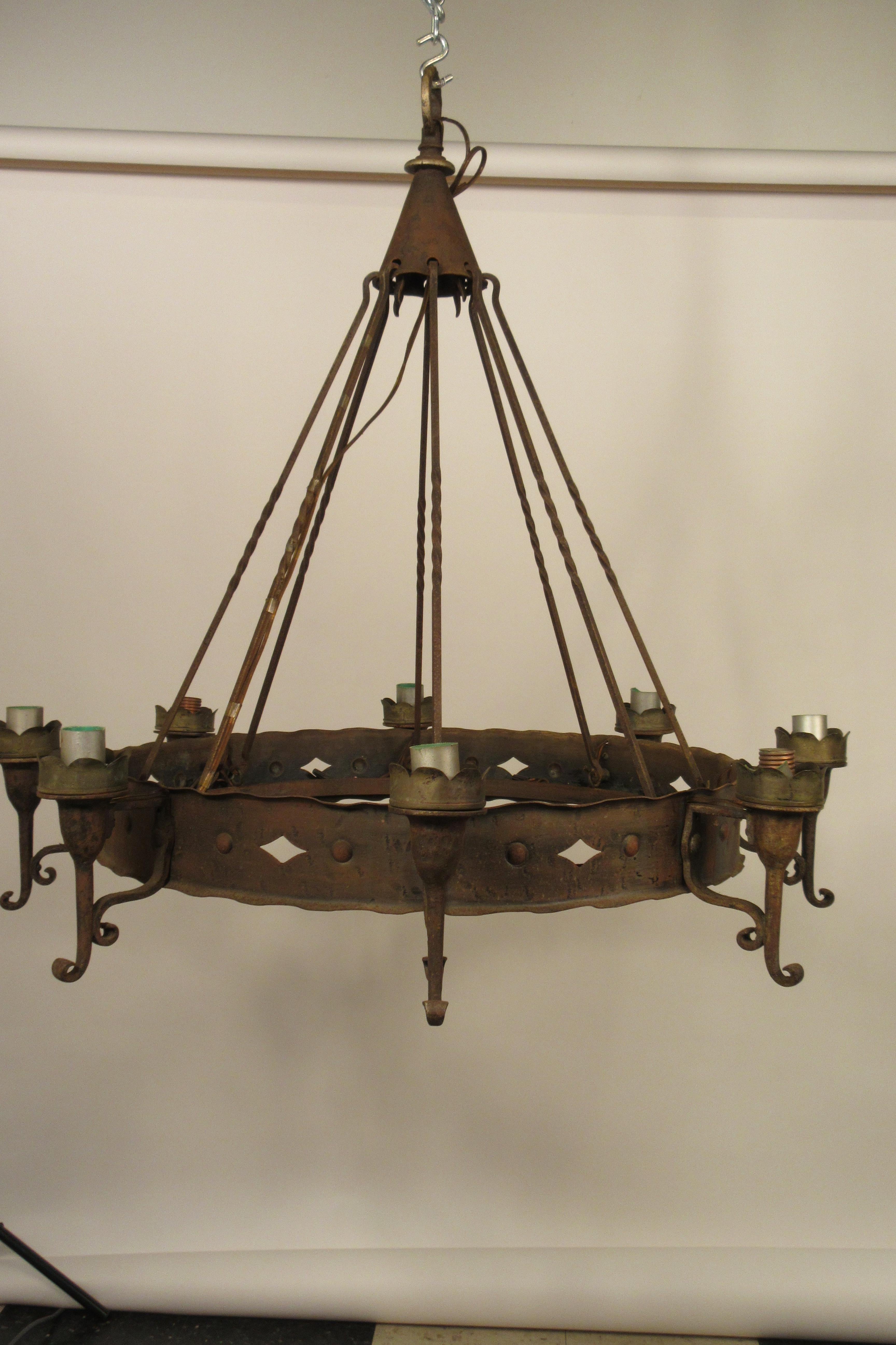 Mid-20th Century 1940s Iron Gothic Chandelier For Sale