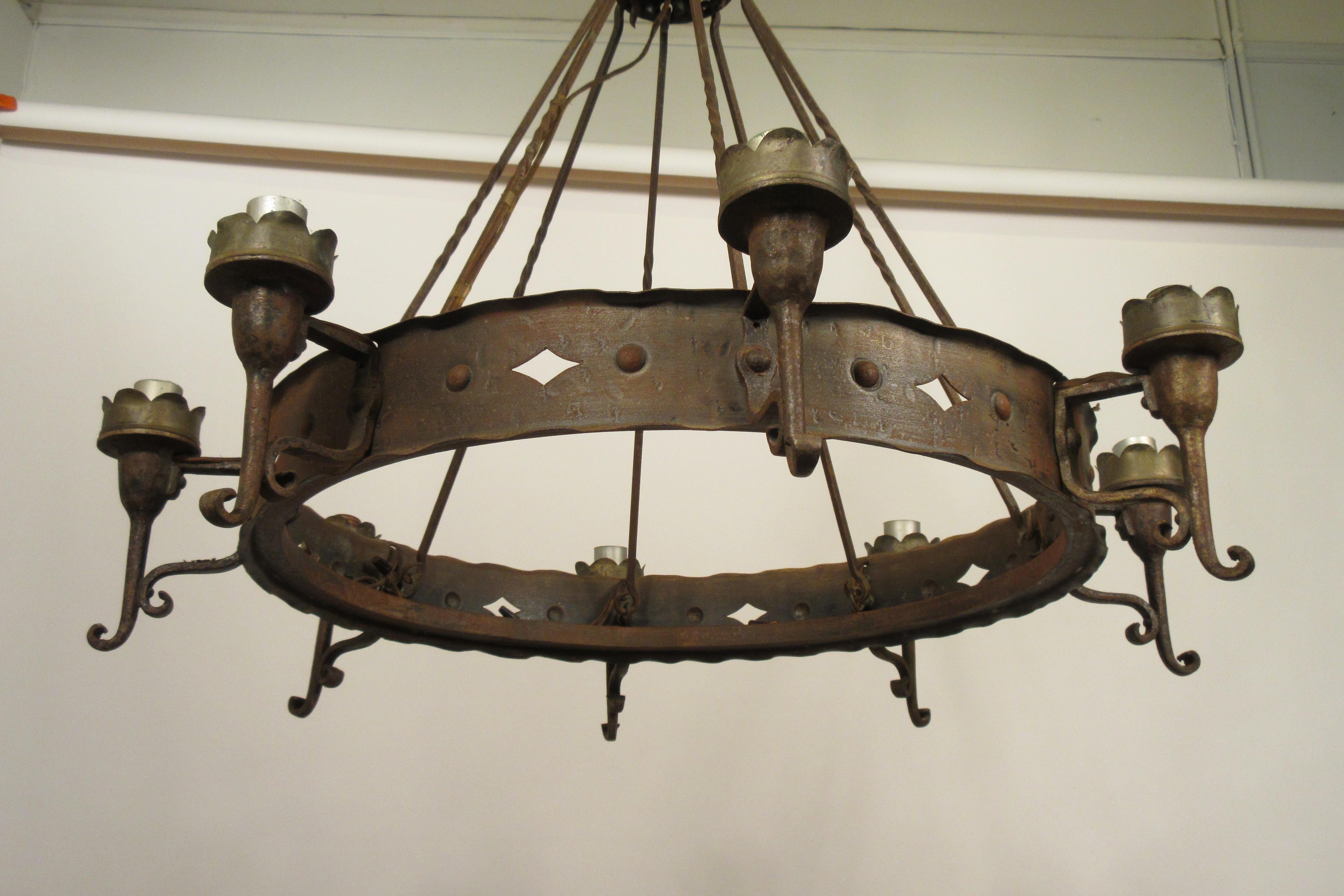 1940s Iron Gothic Chandelier For Sale 2
