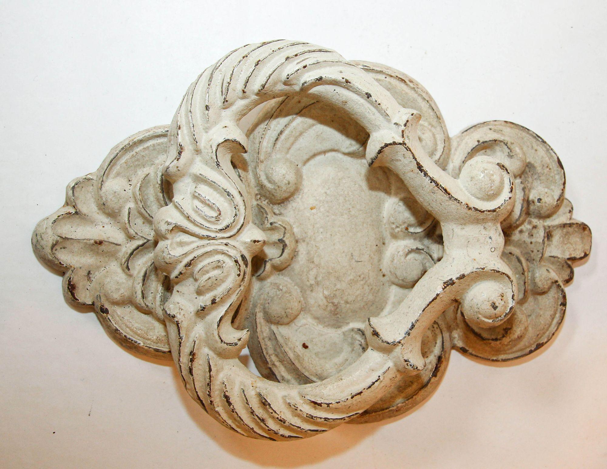 Rococo 1940s Italian Antique White Cast Iron Door Knocker For Sale