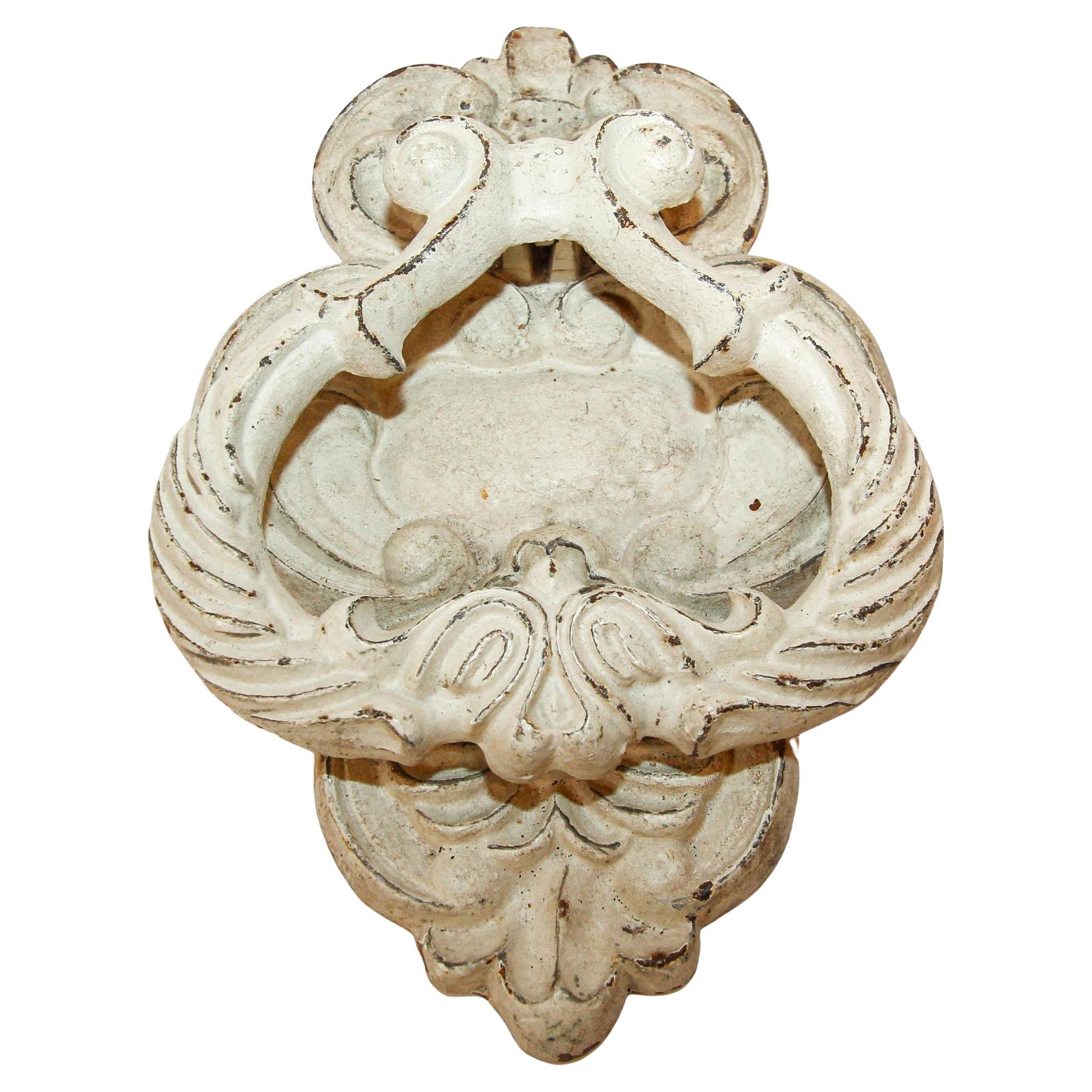 1940s Italian Antique White Cast Iron Door Knocker For Sale