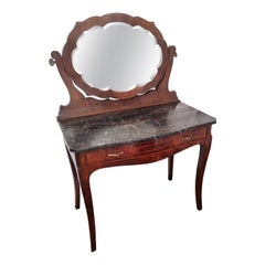 Retro 1940s Italian Art Deco Burl and Marble Vanity Dressing Table with Beveled Mirror