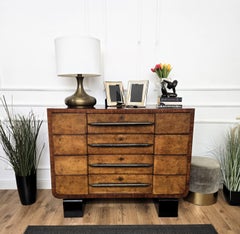 1940s Italian Art Deco Burl Wood Bronze Chest of Drawers Credenza Sideboard