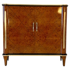 1940s Italian Art Deco Cabinet in Maple Burl with Black Lacquer Details