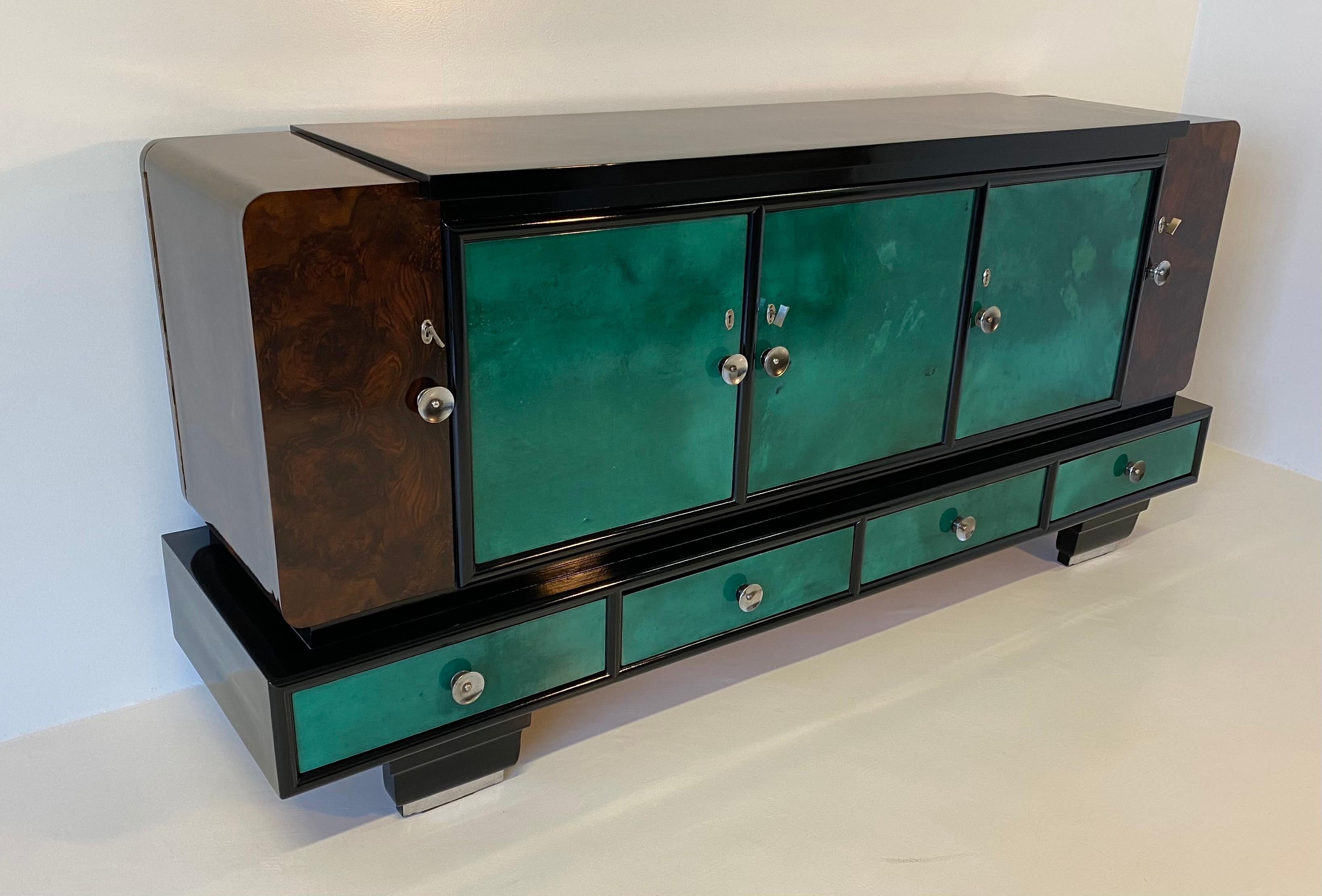Mid-20th Century 1940s Italian Art Deco Colored Parchment Sideboard