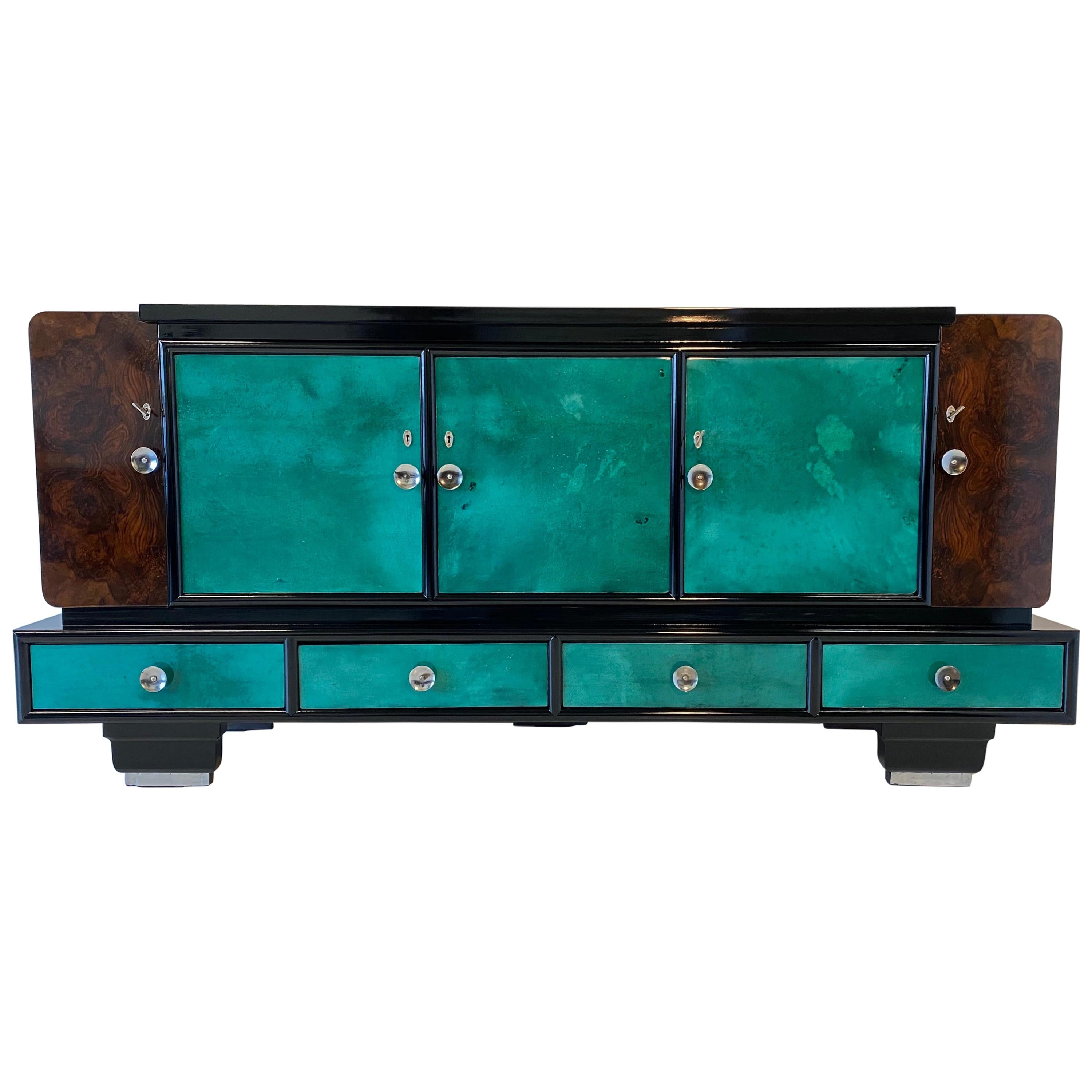 1940s Italian Art Deco Colored Parchment Sideboard