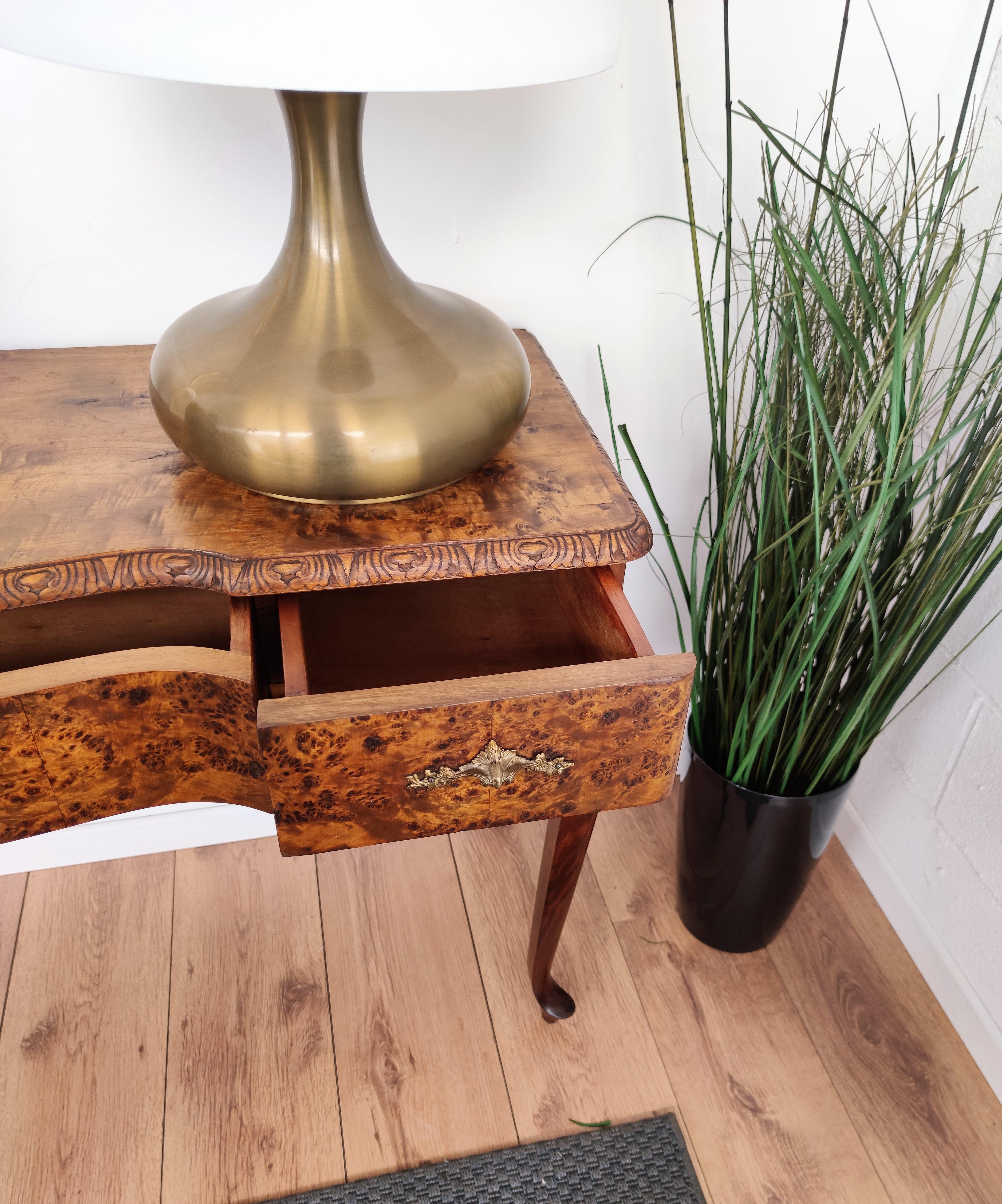1940s Italian Art Deco Mid-Century Burl Walnut Wood Desk Vanity Console Table 2