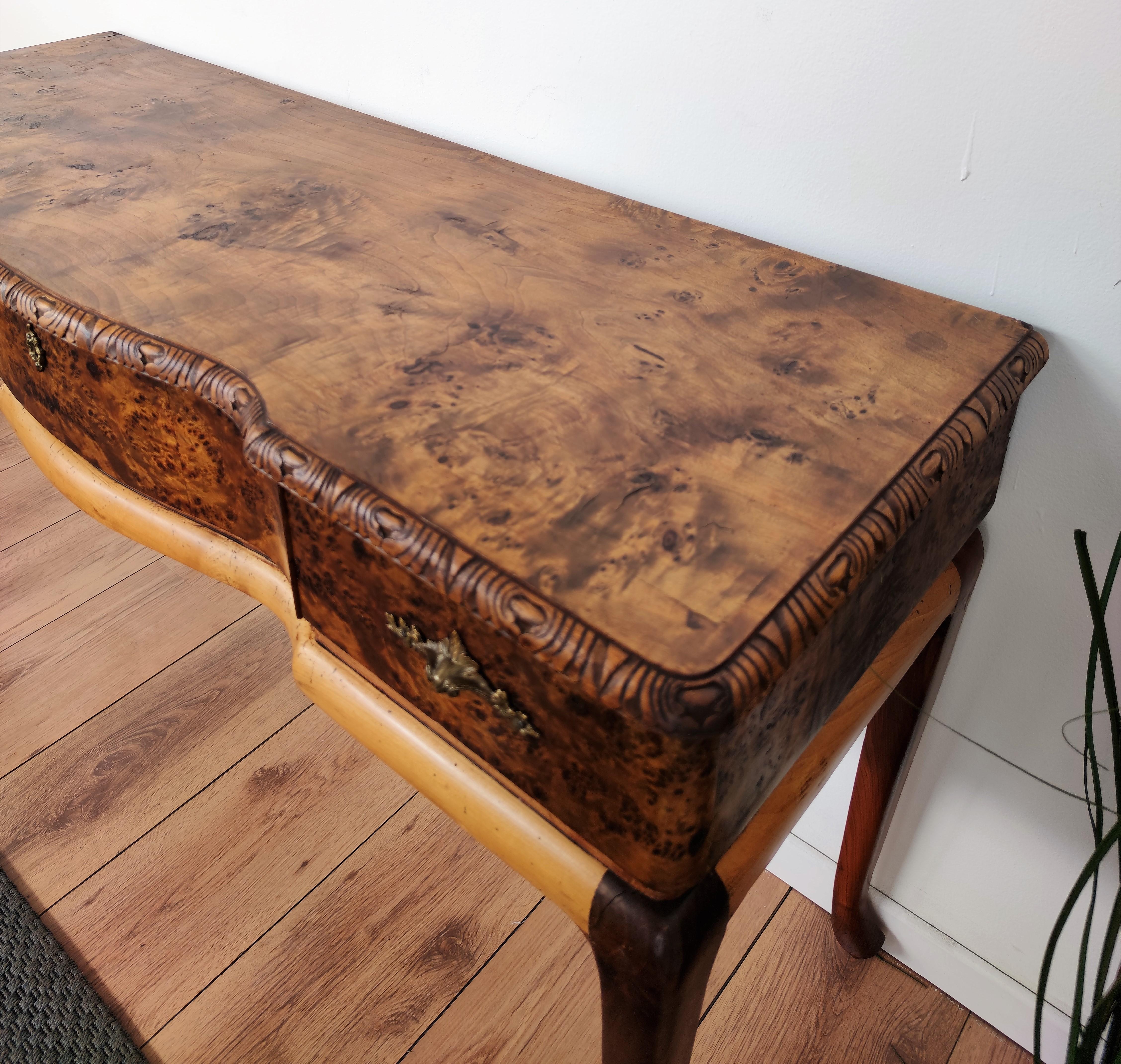 1940s Italian Art Deco Mid-Century Burl Walnut Wood Desk Vanity Console Table 3