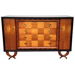 1940s Italian Art Deco MidCentury Modern Walnut Burl Brass Sideboard Credenza