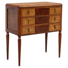 1940s Italian Art Deco Modern Mahogany Burlwood Marble Chest of Drawers Commode