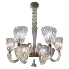1940s Italian Art Deco Murano Chandelier, Attributed to Barovier&Toso