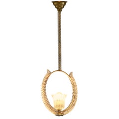 1940s Italian Art Deco Pendant Lamp with Chalice-Shaped Centre Glass and Brass