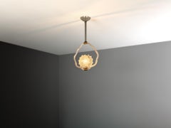1940s Italian Art Deco Pendant Lamp with Sun Motif Centre in Glass and Brass