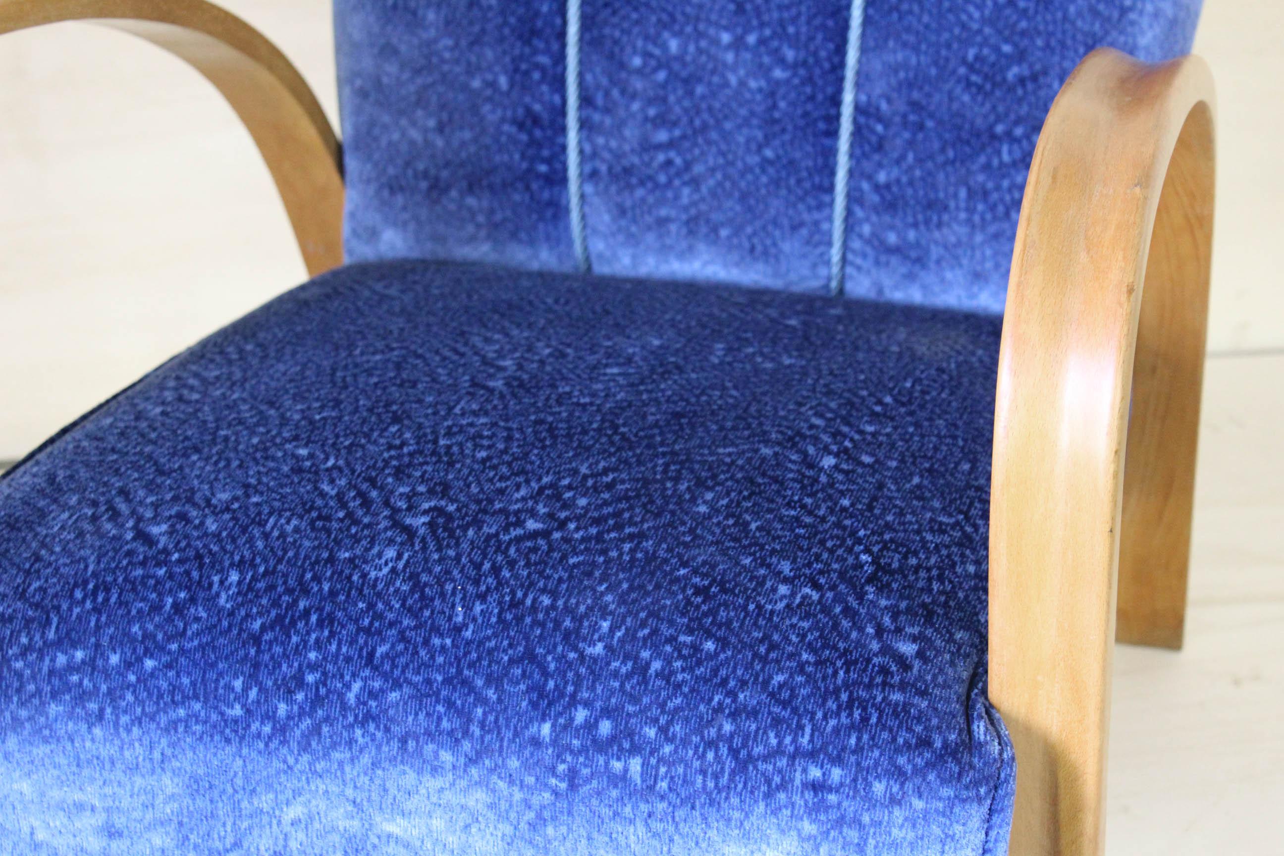 Early 20th Century Art Deco Blue Armchair, France For Sale 9