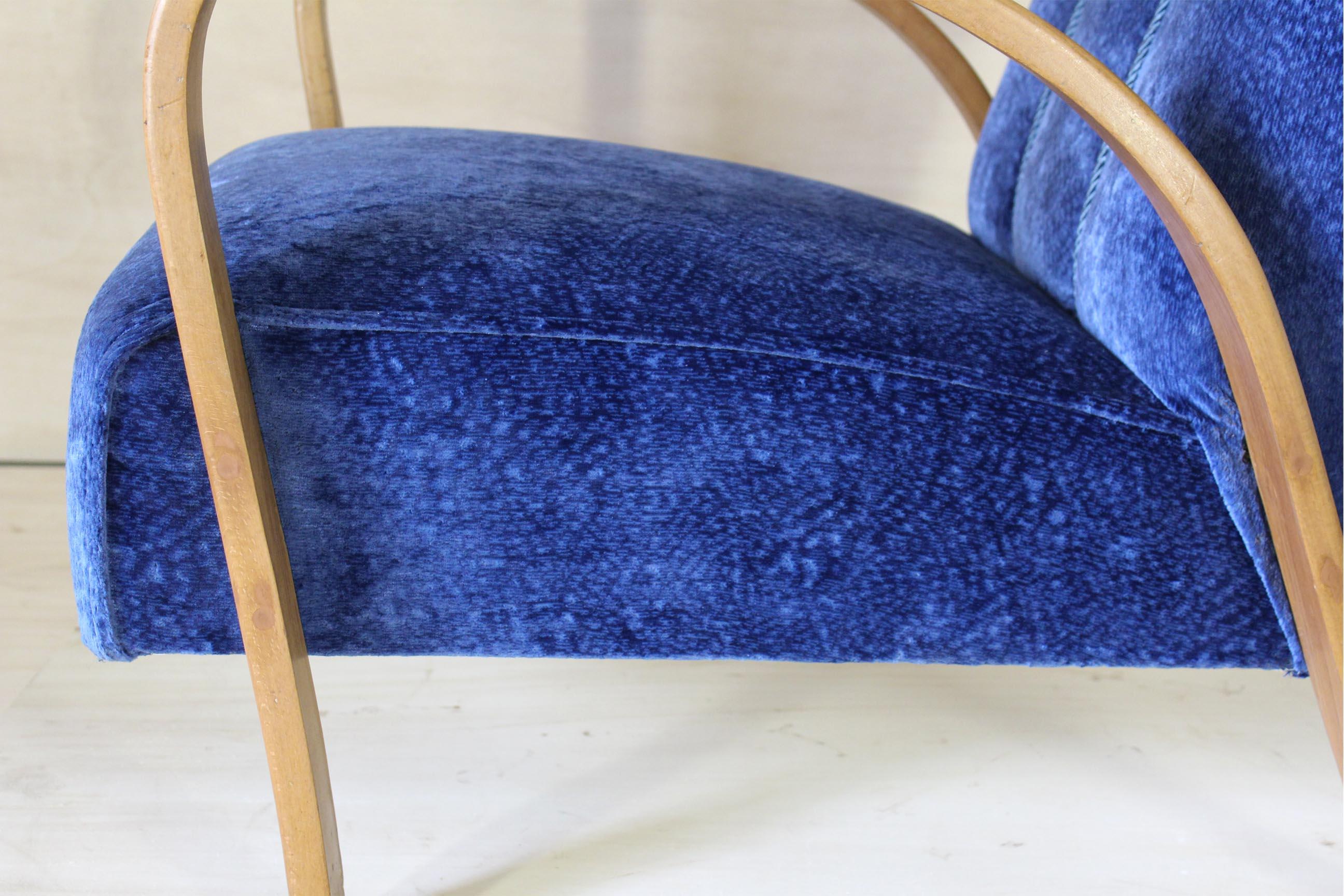 Early 20th Century Art Deco Blue Armchair, France For Sale 10