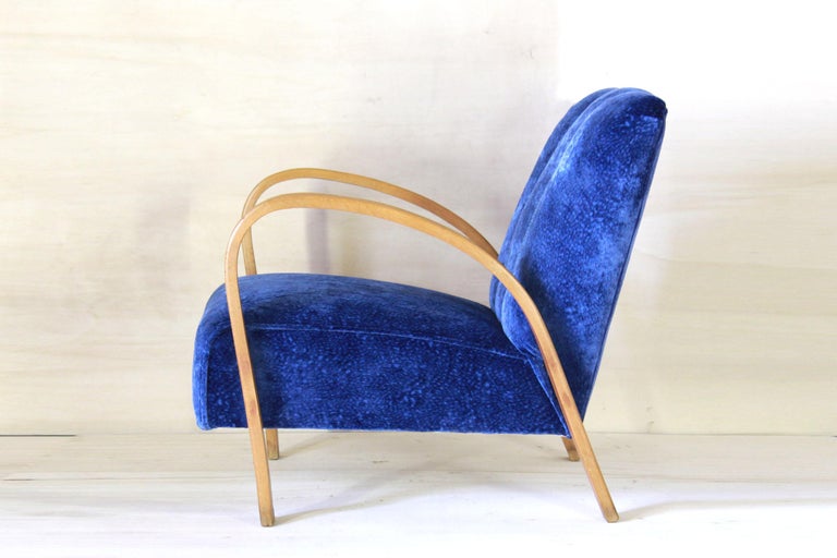 French Art Deco Style blue armchair, France 1930s For Sale