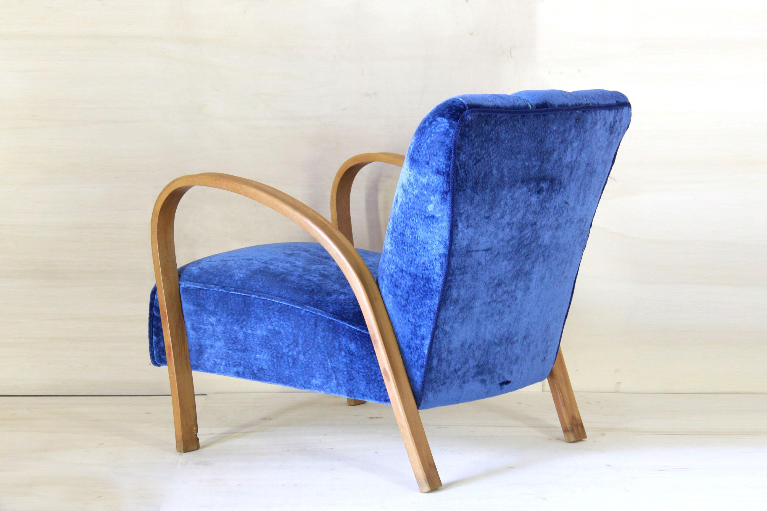 French Art Deco Style blue armchair, France 1930s For Sale